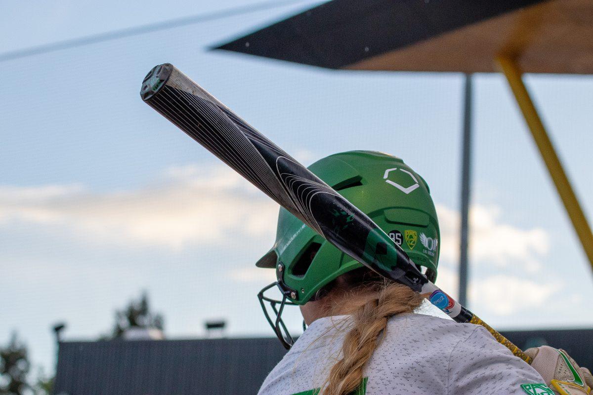 Allee Bunker (51) warms up and prepares to bat.&#160;The Oregon Ducks Softball Team hosts Washington on April 22nd,2022, at Jane Sanders Stadium. (Jonathan Suni, Emerald)