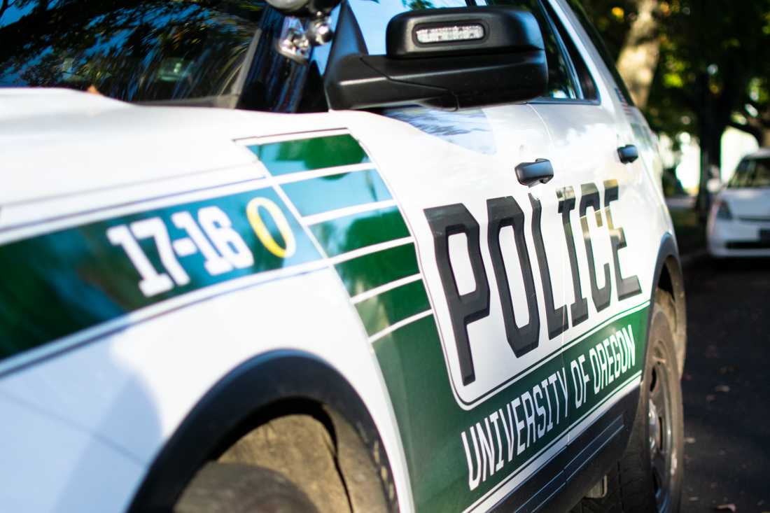 A University of Oregon Police Department vehicle is parked on campus. (Kimberly Harris/Emerald)