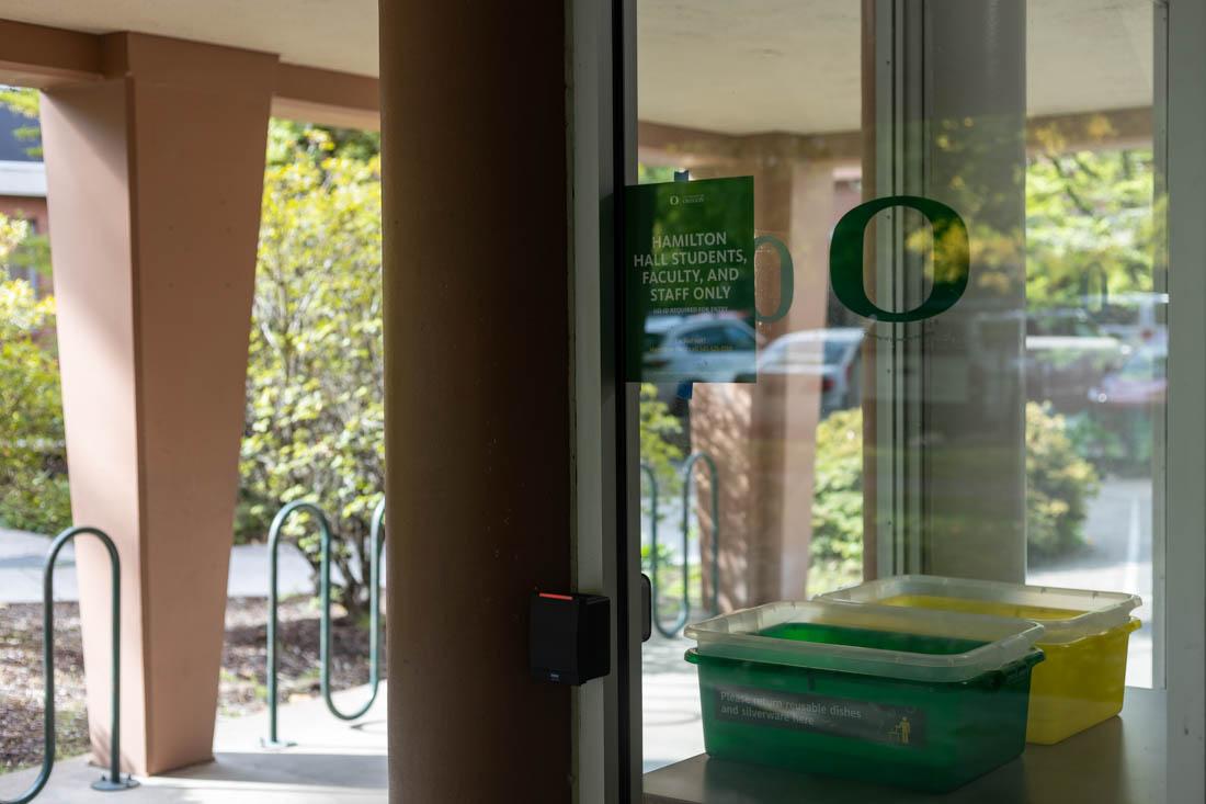 An entrance to the Cloran wing of Hamilton Hall, a dormitory which has abestos, a&#160;carcinogenic material,&#160;inside its walls. (Kemper Flood/ Emerald)