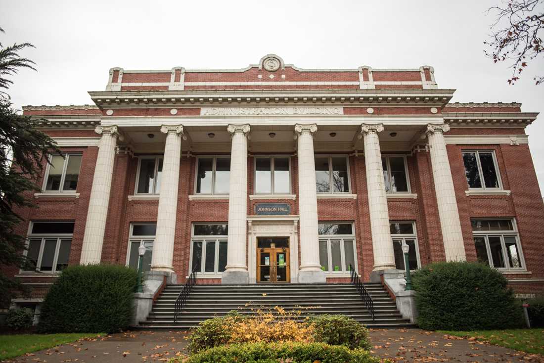 Johnson Hall, located near the center of the University of Oregon campus in Eugene, Ore., is the university&#8217;s main administration building. (Marissa Willke/Emerald)