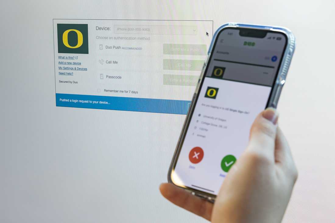 On Feb. 28, 2024 DUO Mobile is launching a new cybersecurity feature called &#8220;Verified DUO Push&#8221; where students have to enter a three digit code to get access to their accounts. (Molly McPherson/Emerald)