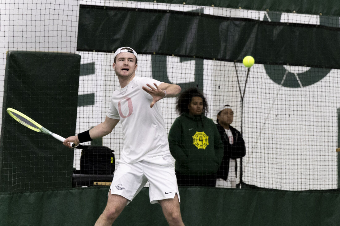 The Oregon Men's Tennis team faced off against the University of Nevada, Reno, on Feb. 10, 2024. (Alex Hernandez/Emerald)