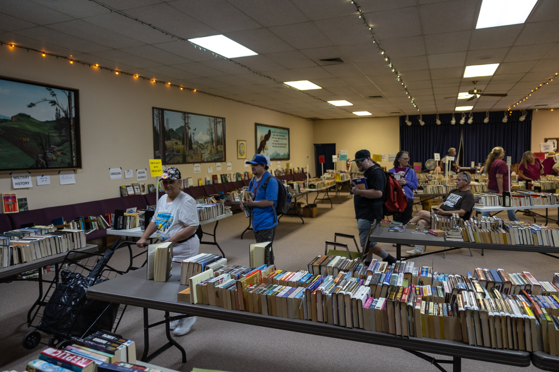 The River Road - Santa Clara Volunteer Library held a large book sale from Aug. 24-25, 2024 at the Irving Grange in Eugene, Ore. (Molly McPherson/Emerald)