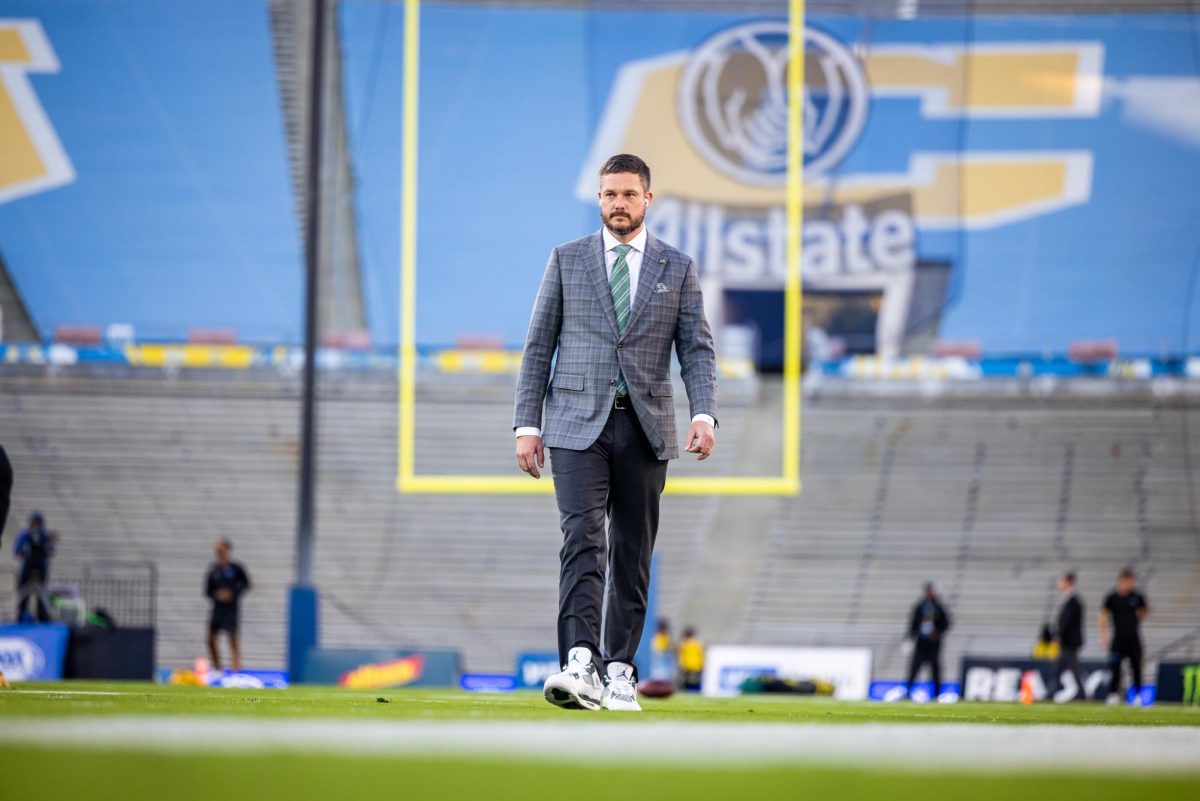 Dan Lanning walks a lap around the iconic Rose Bowl Stadium before his first game as a BIG 10 coach. The Oregon Ducks take on the UCLA Bruins in its first Big Ten Conference game in the Rose Bowl in Pasadena, CA on Sept. 28, 2024. (Jonathan Suni/Emerald)