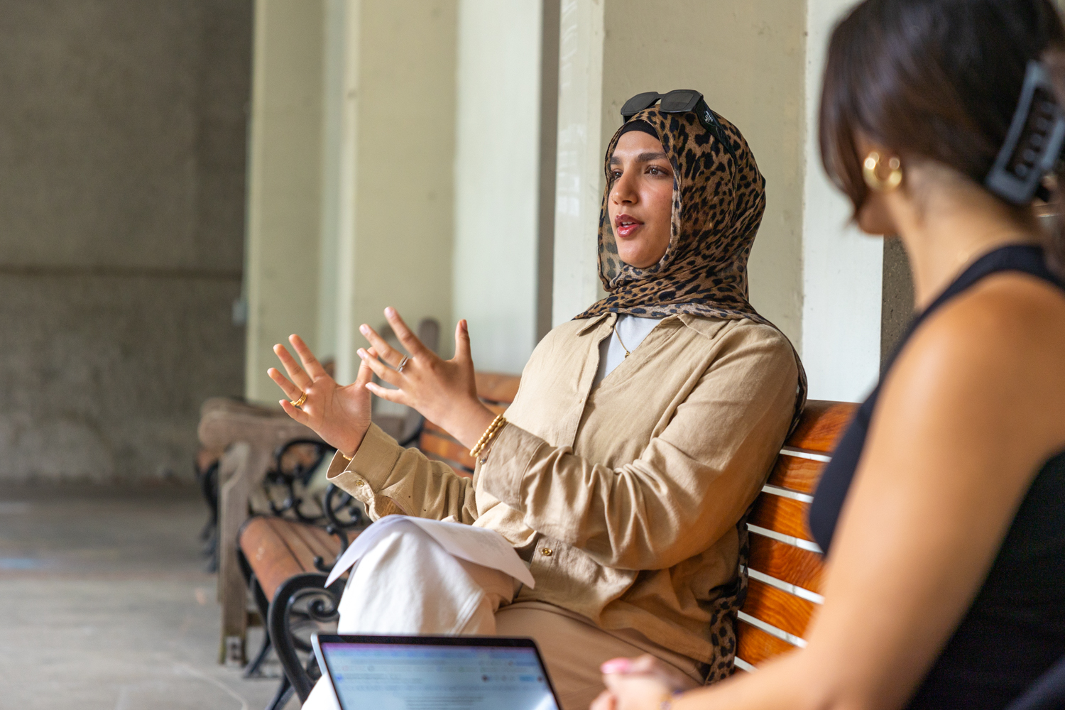 Mariam Hassan, ASUO President, sits down for an interview with Daily Emerald reporters. (Molly McPherson/Emerald)