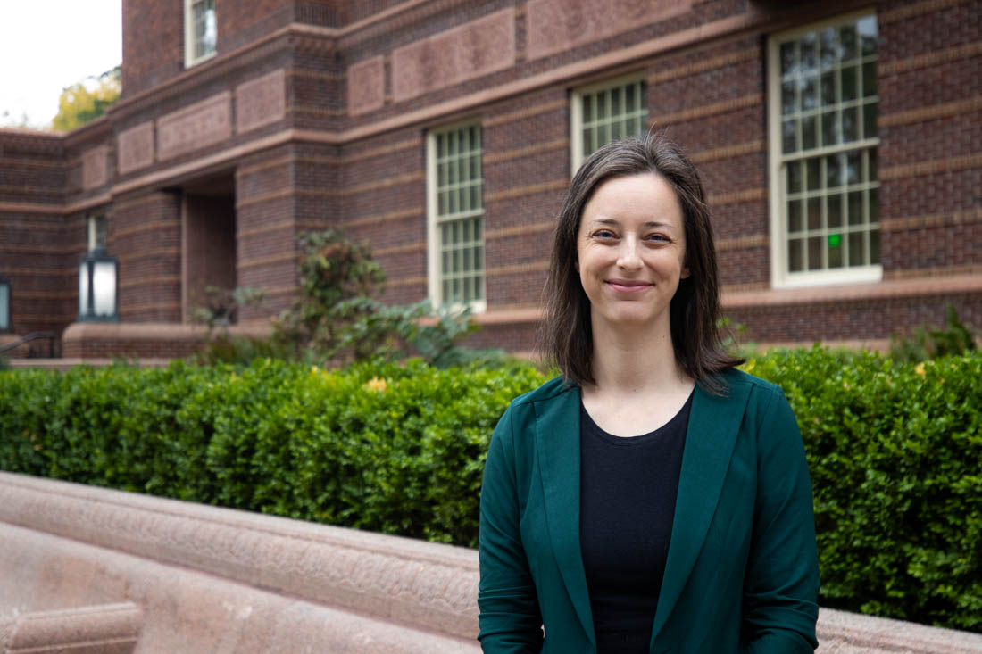 Lauren Goss, inaugural Athletics Archivist in Special Collections and University Archives (SCUA), at the University of Oregon's Knight Library. (Mason Cruz/Emerald)