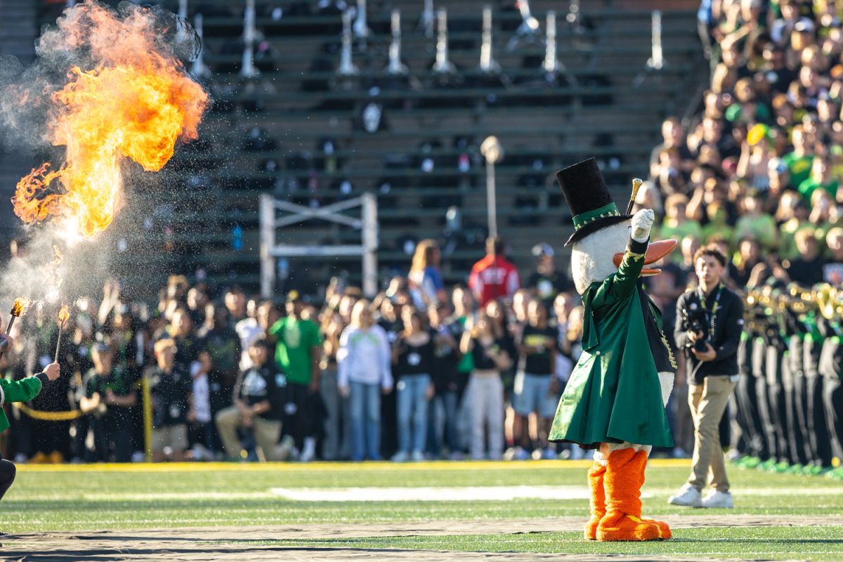 The number 3 ranked Oregon Ducks football team takes on the number 2 ranked Ohio State University Buckeyes on Oct. 12, 2024, at Autzen Stadium in Eugene, Ore. (Molly McPherson/Emerald)