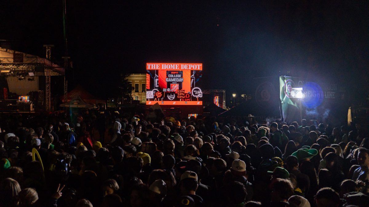 ESPN’s College GameDay makes its 12th visit to the University of Oregon on Oct. 12, 2024. The Ducks face off against the Ohio State Buckeyes later in the day, a match-up like no other played in Autzen Stadium in Eugene, Oregon (Saj Sundaram/Emerald)