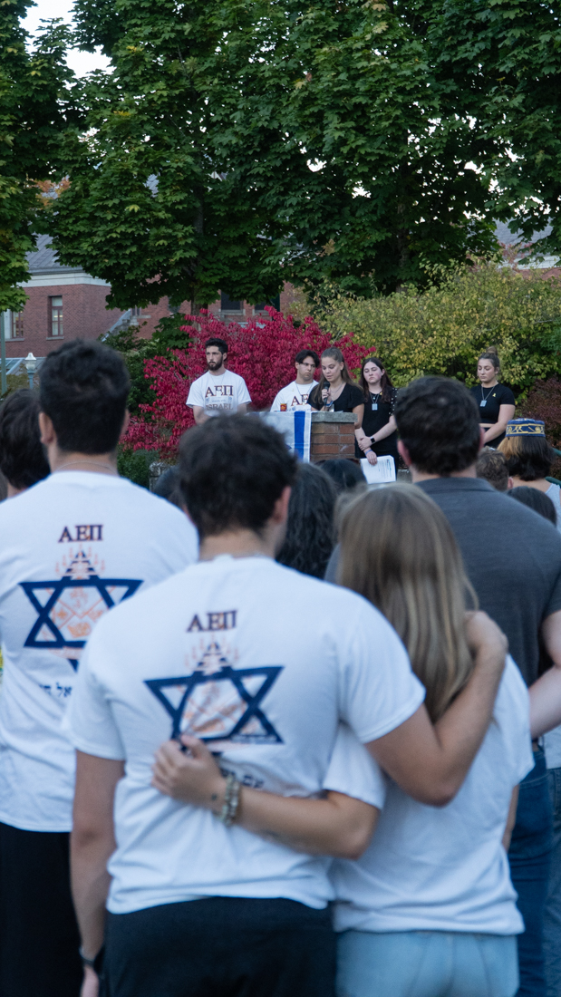 Commemoration from Pro-Israeli groups on campus for the 1-year anniversary of the Israel-Hamas War on Oct. 7, 2024. (Saj Sundaram/Emerald)