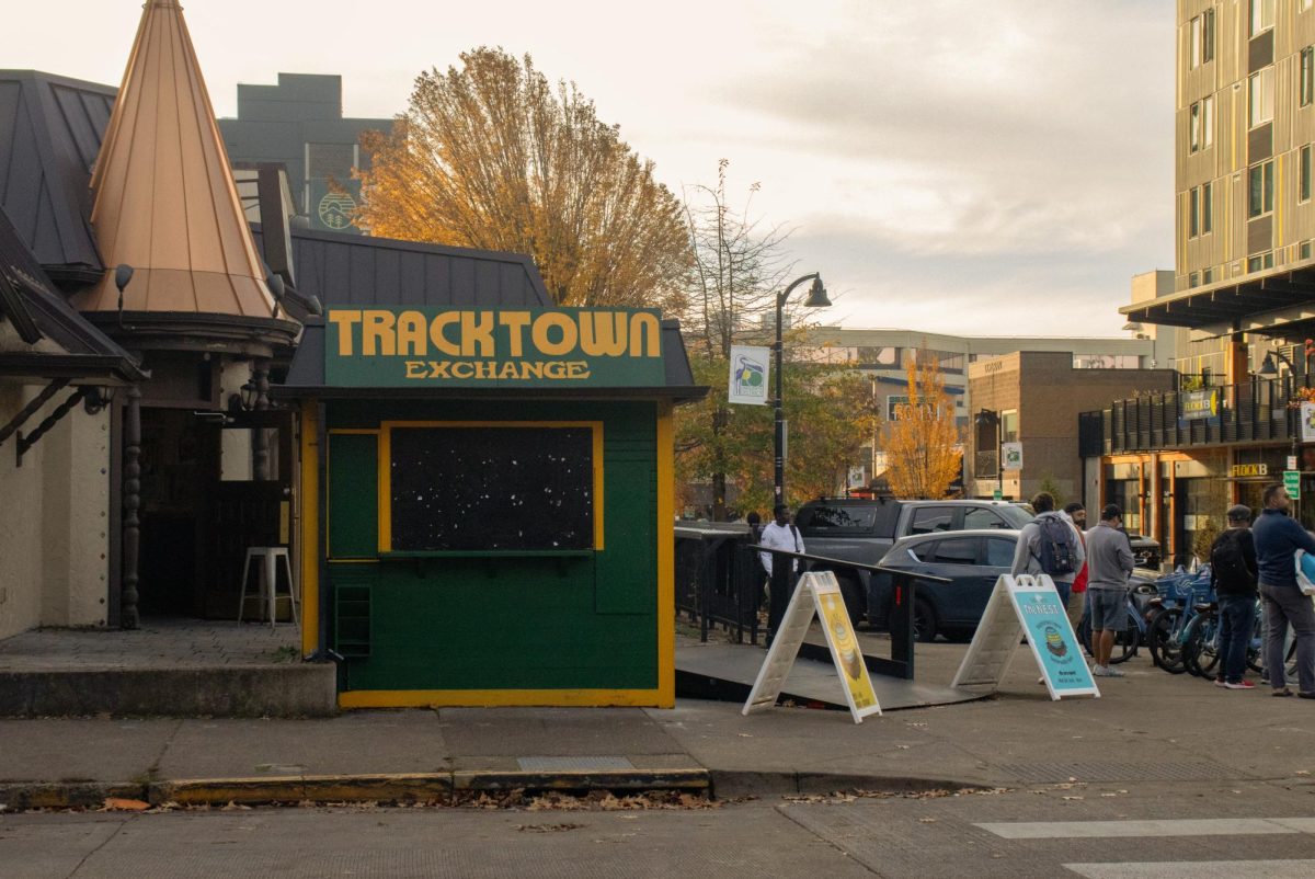 TrackTown Exchange is a pop up shop located at the edge of the University of Oregon campus on 13th Ave. and Kincaid St. (Alyssa Garcia/Emerald) 