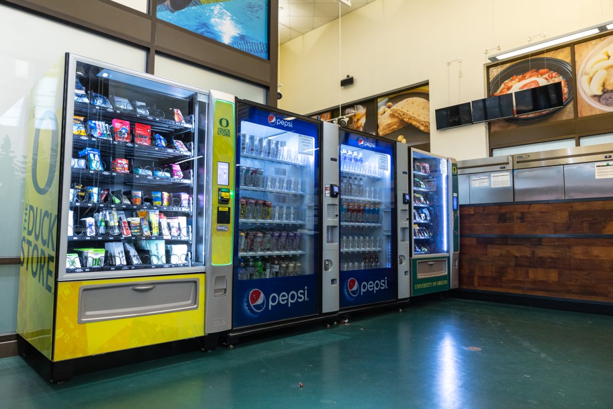 The location of the now closed Shake Smart in the Student Recreation Center has be filled with various vending machines. (Molly McPherson/Emerald)