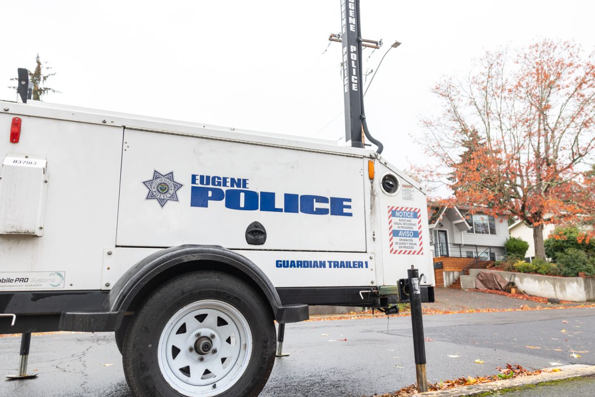 A Eugene Police Guardian Trailer sits outside Temple Beth Israel. Temple Beth Israel is a synagogue located on 29th Ave in Eugene, Ore. (Molly McPherson/Emerald)