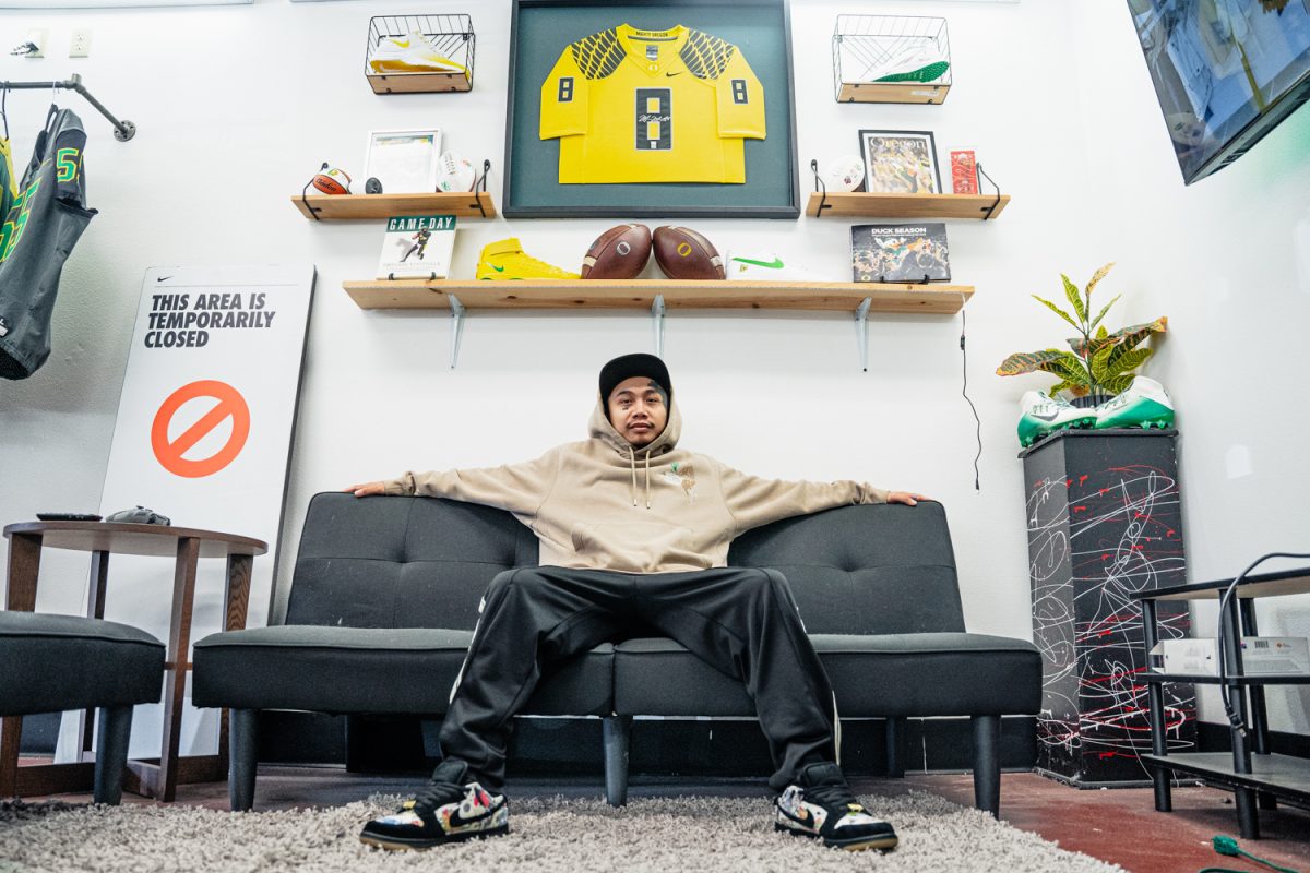 Nozu Owner Alex Philavong inside his Nozu Sneaker Shop store on Nov. 18, 2024, in Eugene, Ore. (Jordan Martin/Emerald)