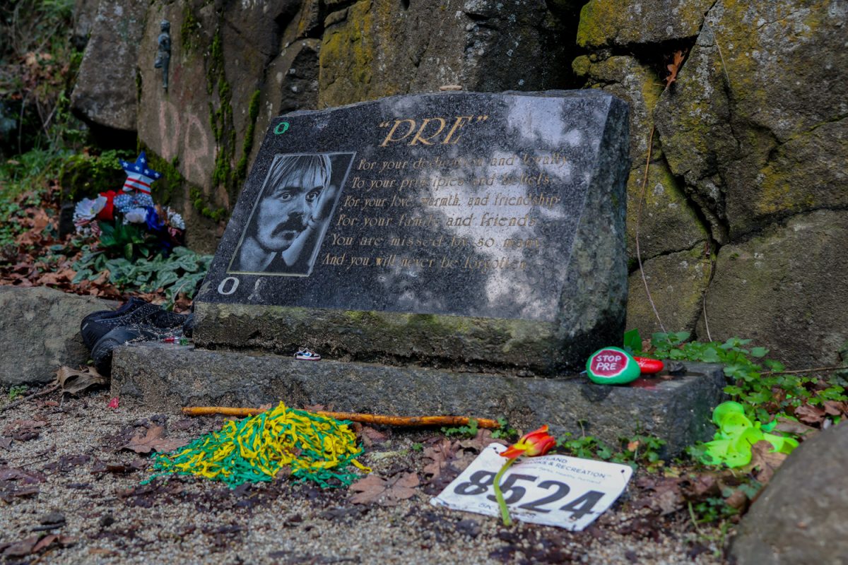 Located on Skyline Blvd in Eugene, Ore., sits Pre's Rock—a memorial site dedicated to local legendary runner, Steve Prefontaine. (Julia Massa/Emerald)