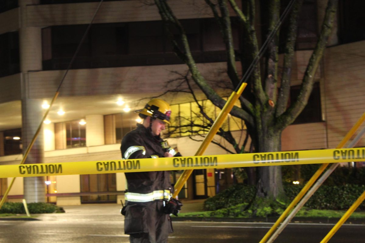 An explosion inside now-defunct PeaceHealth Sacred Heart Hospital was reported on the evening of Jan. 31, 2025. (Mathias Lehman-Winters/Emerald)