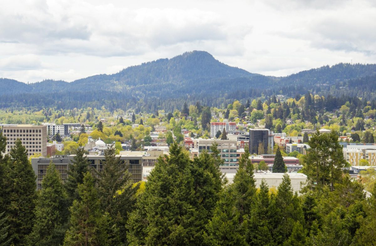 View from Skinner’s Butte in Eugene, Ore., overlooking the city skyline.  (Alyssa Garcia/Emerald) 