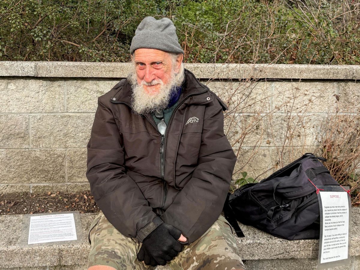 The man who sits on the Fenton Hall ledge: Graham