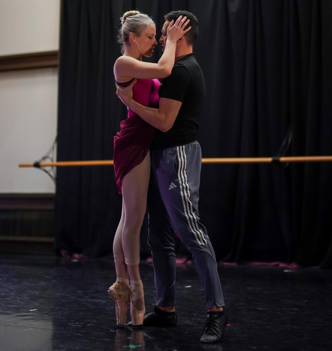 Ashley Bontrager and Gustavo Ramierz embrace at the end of their dance. Ballet Fantastique: Pride & Prejudice, Ballet Fantastique studio, Eugene Oregon, Feb. 1st, 2025 (Eddie Bruning/Emerald)