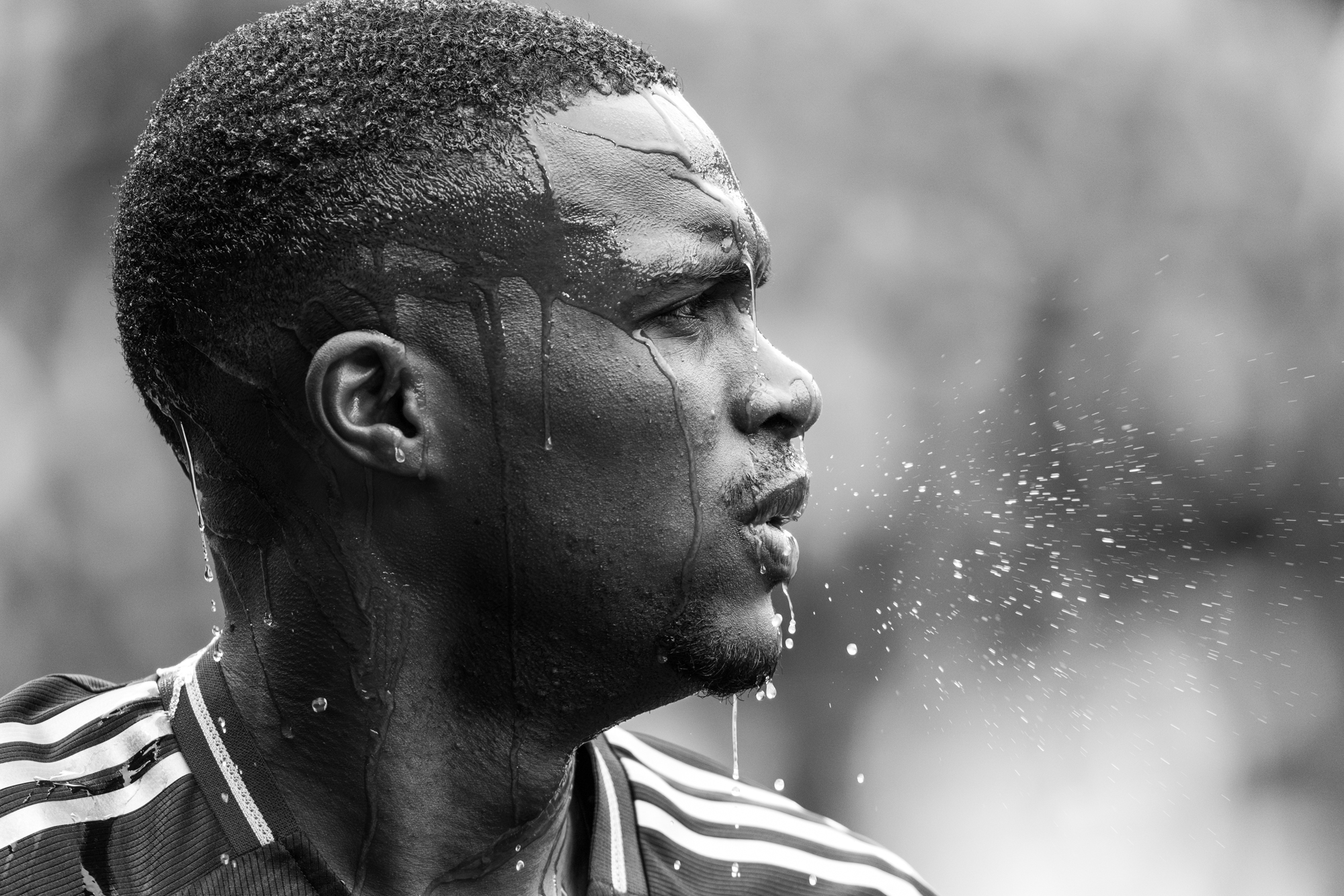 Timbers defender Jimer Fory (27) drenched in water during a break in play. The Portland Timbers and LA Galaxy played to a 1-1 draw on March 16, 2025, at Providence Park in Portland, Ore. (Max Unkrich / Emerald)