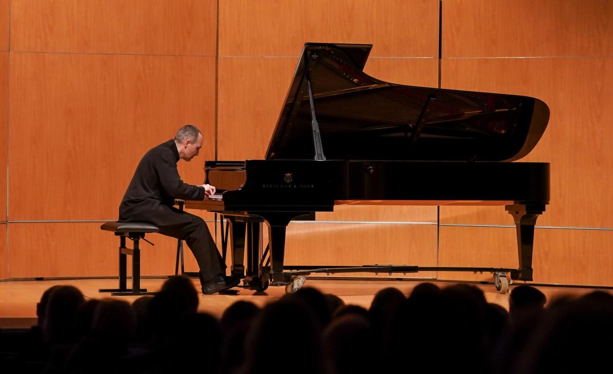 Antonio Pompa-Baldi takes a bow after performing “Glances on the Divine Comedy” an original piece created by Antonio Pompa-Baldi. James and Marilyn Murdock International Piano Series presents Antonio Pompa-Baldi, a world class pianist from Italy, Eugene Oregon, Beall Hall on the campus of the University of Oregon, March 15th 2025 (Eddie Bruning/Emerald)