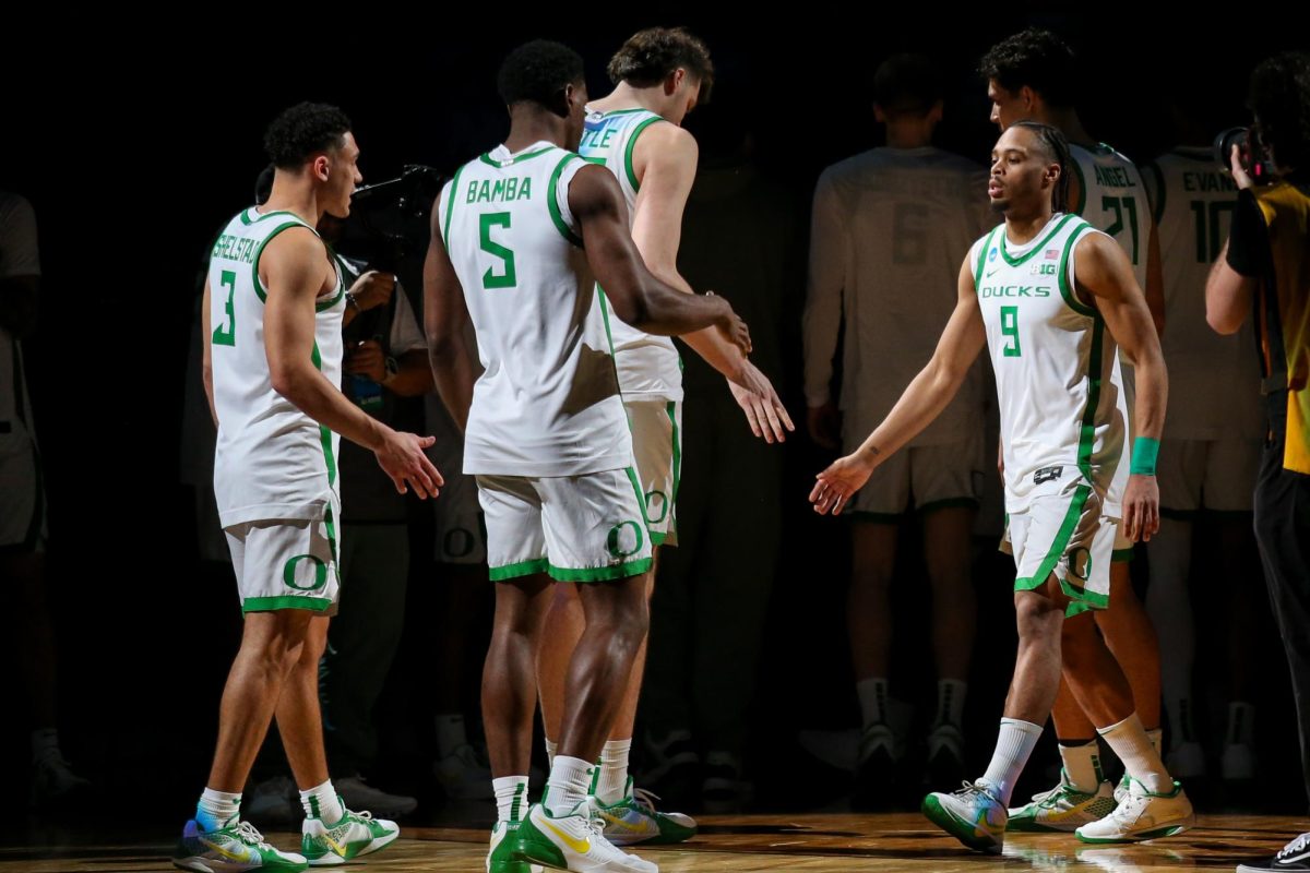 Oregon's players get announced in pregame. Oregon Basketball takes on Liberty in the first round of the NCAA Tournament in Seattle, Wa. on Mar 21, 2025.