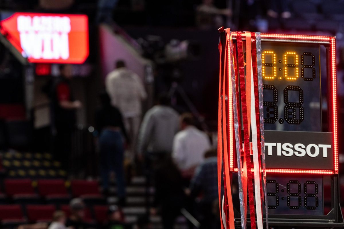 Fans make their way out of the arena and will have to wait some time to see their Blazers back in action. The Portland Trailblazers host the Los Angeles at the Moda Center in Portland, Ore., on April 13, 2025. (Jonathan Suni/Emerald)