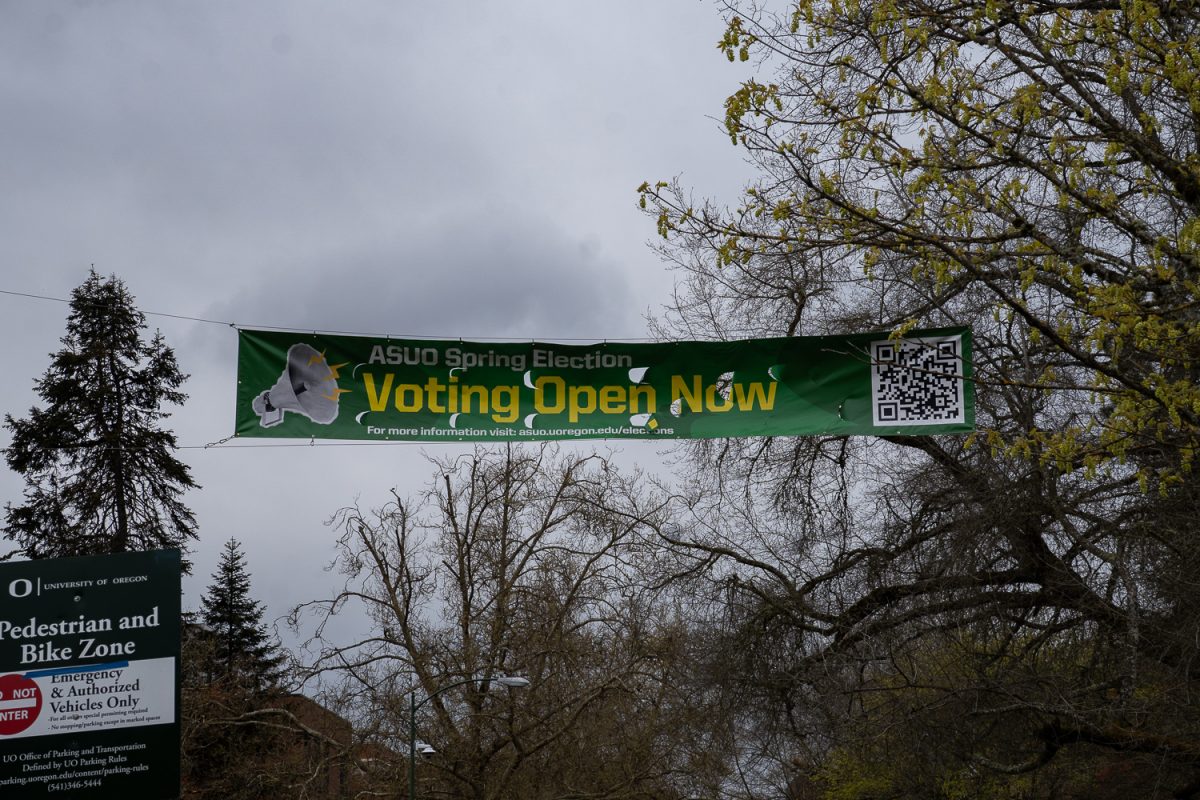 The ASUO Spring Elections voting is open April 7-11, with debates between the candidates for VP and president held April 1st, 2nd, 3rd and 8th. (Saj Sundaram/Emerald)