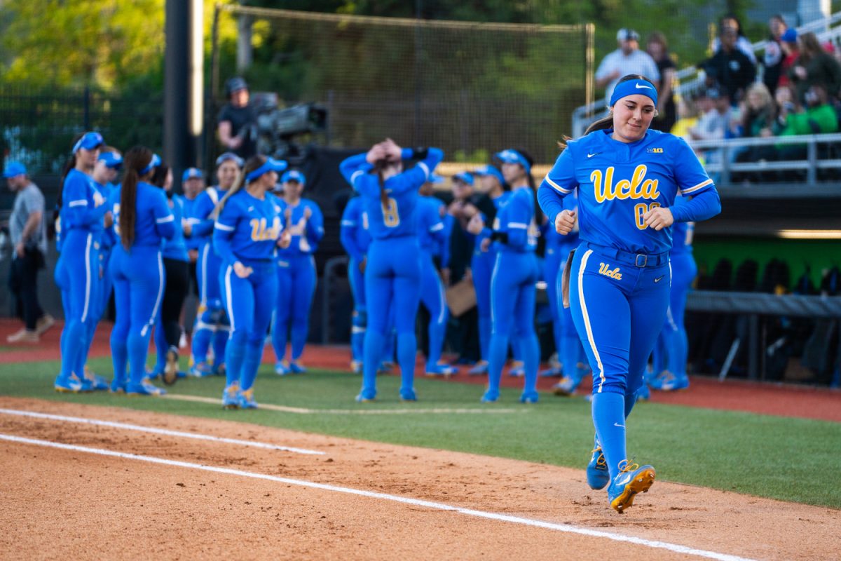 UCLA's Sofia Mujica (00) runs to home plate. The #5 ranked University of Oregon Ducks Women’s Softball team take on a home game against the #6 ranked UCLA Bruins in Eugene, Ore., on April. 18, 2025. (Rowan Campbell/Emerald).