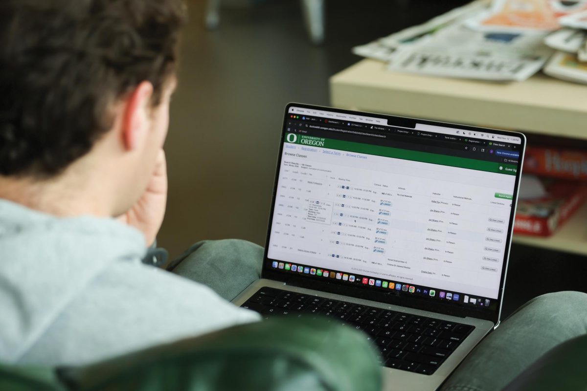 A student navigates the University of Oregon registration portal on Nov. 12 2025.