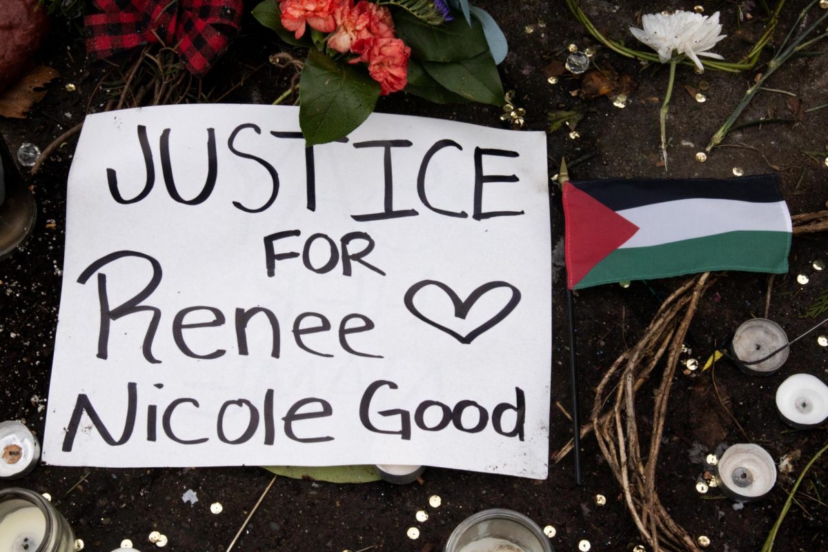 Close up of the vigil for Renee Nicole Good outside the ICE facility on Jan. 10, 2026, in Portland, Ore. (Mikayla Mesko/Emerald)