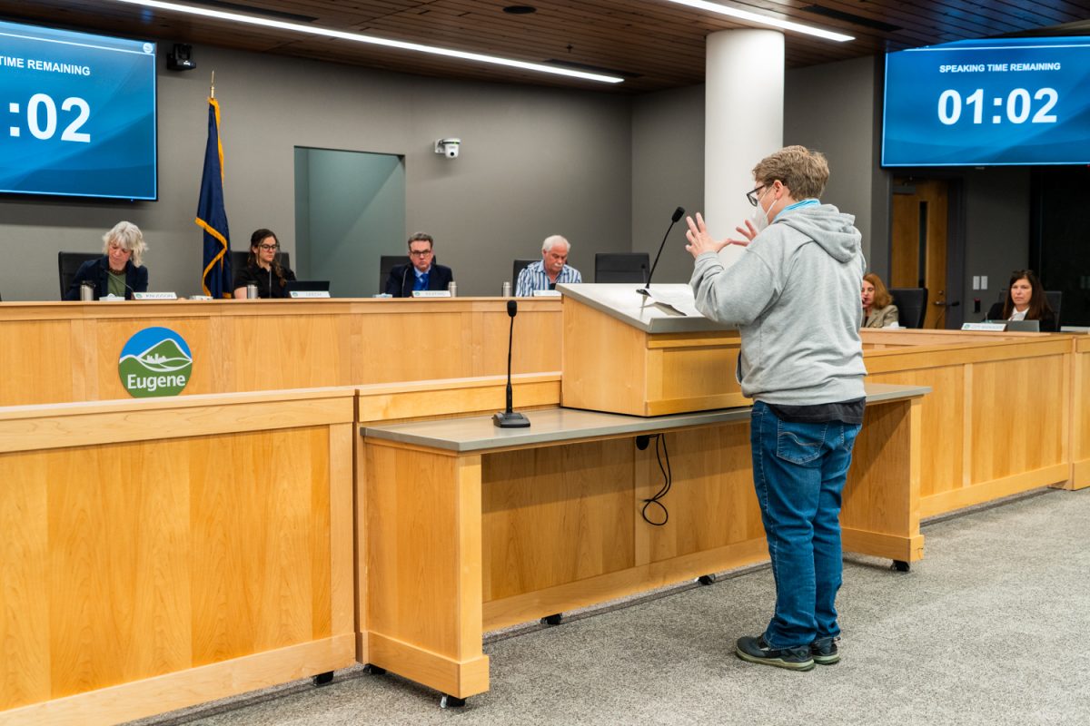 The Eugene City Council hears public comment at city hall in Eugene, Ore., on Jan. 26, 2026. (Rowan Campbell/Emerald).