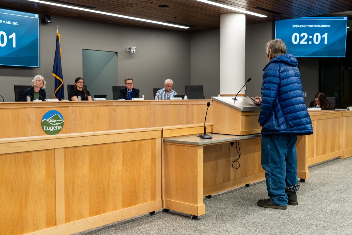 The Eugene City Council hears public comment at city hall in Eugene, Ore., on Jan. 26, 2026. (Rowan Campbell/Emerald).