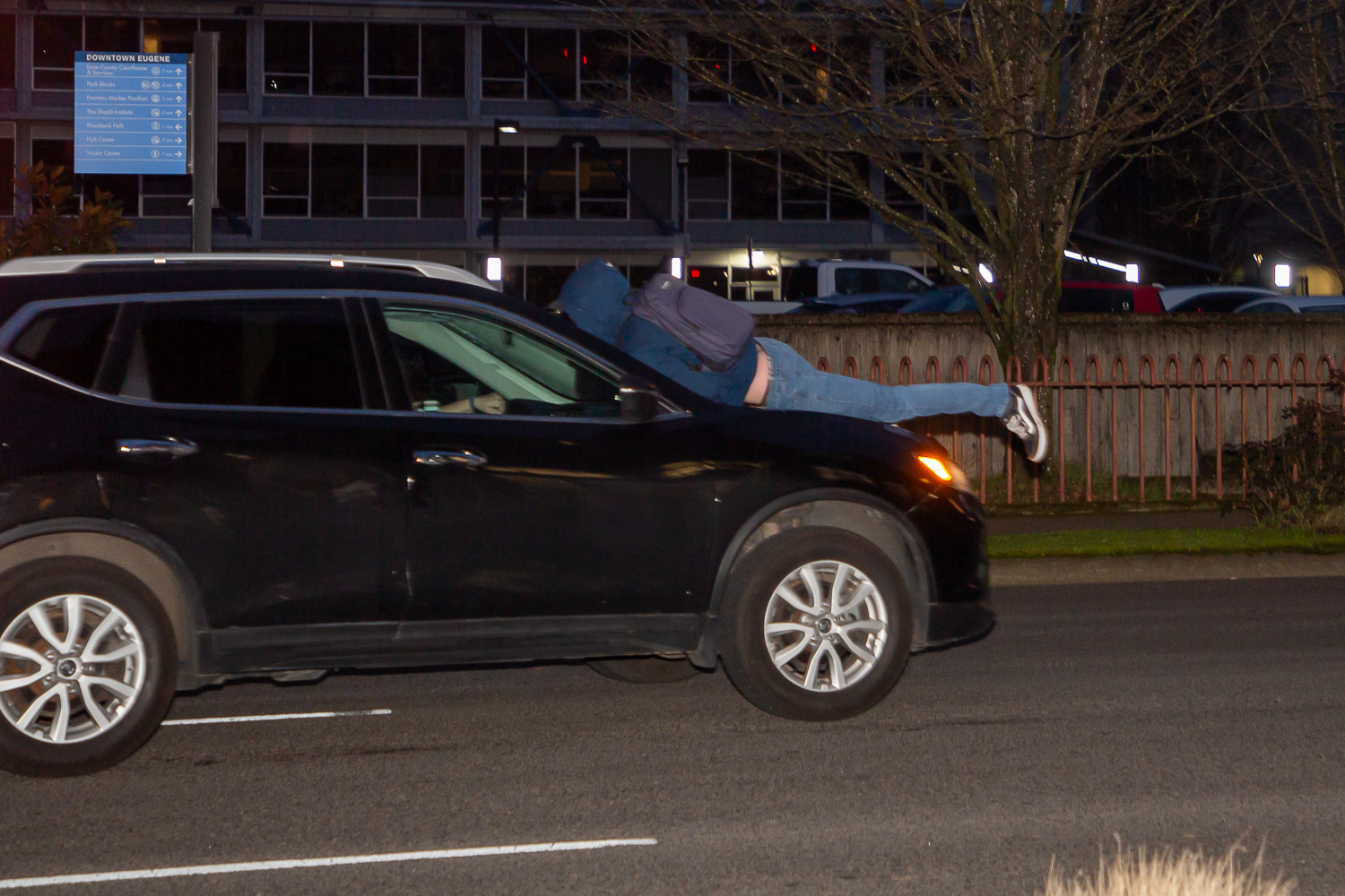 A protester was hit by a car on 6th & Pearl while protesting in the intersection on Feb. 28, 2026. (Corey Hoffman/Emerald)