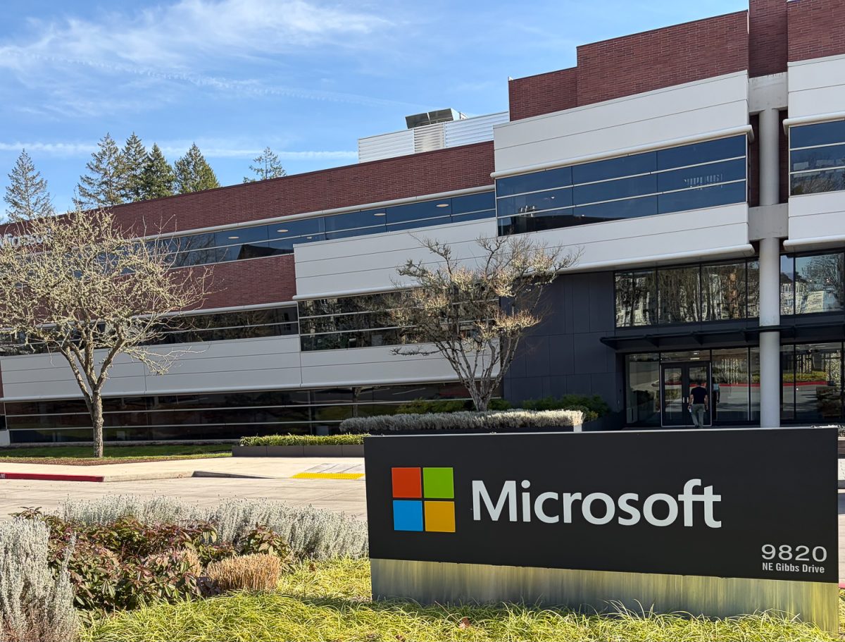 A Microsoft office at 9820 NE Gibbs Drive in Hillsboro, Ore., operates on Feb. 4, 2026.