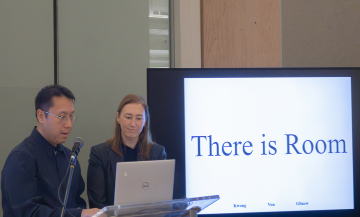 Lap Chi Kwong and Alison Von Glinow give guest lecture to UO Architecture program students titled "There is Room." (Dakota Runyon-Trapp/Emerald)
