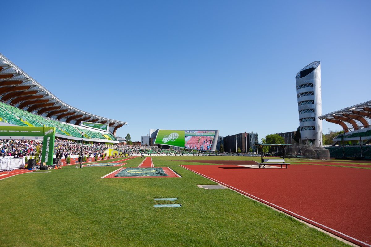 The Eugene Marathon at Hayward Field on April 26, 2026. (Roshni Ram/Daily Emerald)
