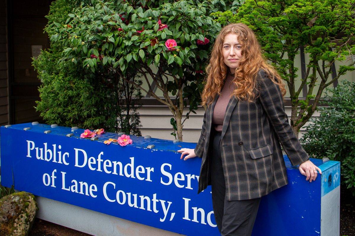 Lawyer Karmen Pacheco stands outside the Public Defender Services of Lane County. The American Bar Association concluded that Oregon only has 31% of the number of contract attorneys needed to provide adequate representation. (Corey Hoffman/Emerald)