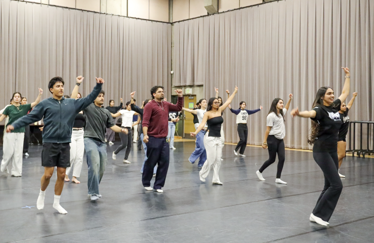 Student attendees participate in the Bhangra dance workshop, held by the Desi Ducks and Ankhi Mutyaraan, a local all-female college-age Bhangra group. 